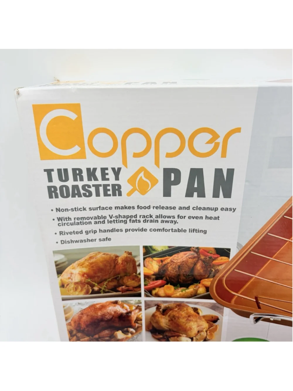 New Non-Stick Copper Ceramic Turkey Roaster Pan W/ Removable Rack